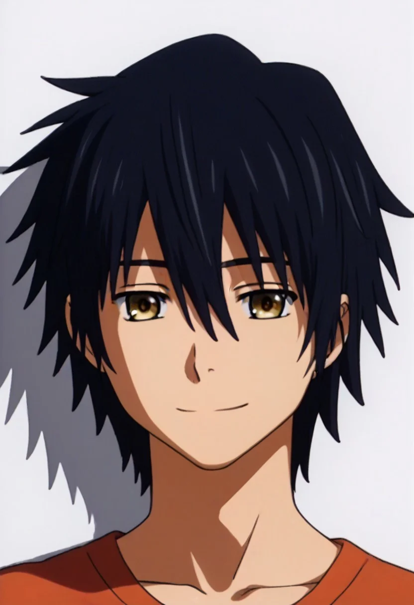 ((masterpiece)), ((best quality)), ((ultra-detailed)), ((absurdres)), score_9_up, score_8_up, score_7_up,
HD, top quality, best quality, amazing quality, High-quality illustrations, anime screencap, source_anime, best aesthetic, perfect proportions, perfect eyes, 1boy, 1male, solo boy, solo male, male focus, solo male focus, Anime, boy, male anime character, anime boy, handsome, cute, charming, Jinta Yadomi, black hair, brown-yellow eyes, orange shirt, easynegative, updn, Expressiveh, masterpiece, best quality, very aesthetic, absurdres, ((thin, short, slim)), ((face only shot, face focus only)), ((happy, smile, closed mouth, looking at viewer, looking at front))