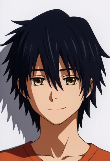 ((masterpiece)), ((best quality)), ((ultra-detailed)), ((absurdres)), score_9_up, score_8_up, score_7_up,
HD, top quality, best quality, amazing quality, High-quality illustrations, anime screencap, source_anime, best aesthetic, perfect proportions, perfect eyes, 1boy, 1male, solo boy, solo male, male focus, solo male focus, Anime, boy, male anime character, anime boy, handsome, cute, charming, Jinta Yadomi, black hair, brown-yellow eyes, orange shirt, easynegative, updn, Expressiveh, masterpiece, best quality, very aesthetic, absurdres, ((thin, short, slim)), ((face only shot, face focus only)), ((happy, smile, closed mouth, looking at viewer, looking at front))