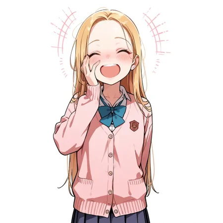 Score_9, Score_8_up, Score_7_up, Score_6_up, Score_5_up, Score_4_up, (masterpiece, best quality:1.2), soft_lighting, soft_skin_tone,
BREAK
1girl, sashachan, blonde hair, long hair, cardigan, school uniform, pleated skirt, one hand point towards viewer, open mouth laugh, closed eyes, laughing,
BREAK
white background, simple background