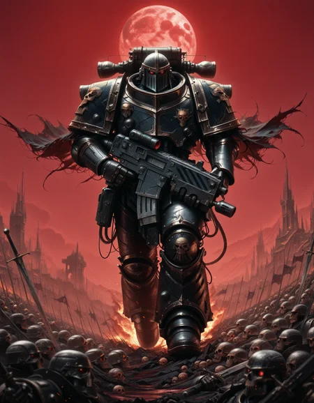 masterpiece, best quality, high quality, newest, highres,8K,HDR,absurdres, IronW40k, (multiple boys, multiple men), military march, army, marching, holding bolter, heavy bolter, helmet, detailed helmet, red eyes, mechanical power armor, intricate patterns, ethereal glow, holding sword, armored gauntlets, BREAK
war background, ruins, burning, skulls, blood moon, red sky, horror \(theme\), dark, creepy, misty environment, depth of field, dramatic lighting, detailed background, dynamic pose, foreshortening, fantasy illustration, military march, cinematic shot., detailed background, dynamic pose, dynamic composition,dutch angle, detailed backgroud,foreshortening,blurry edges 
BREAK <lora:ILLIronW40k:1>  <lora:cyber_style_illustrious:1> wm_cyber,  <lora:Bolter_-_Warhammer_40000_Pony_SDXL:1> a bltgun bolter weapon