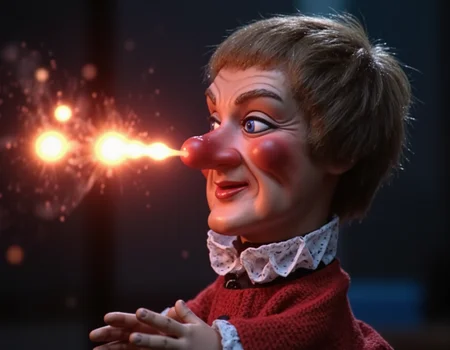 A creepy doll is very proud of her roman candle nose that shoots little plasma balls. glow effects, godrays, Hand drawn, render, 8k, cinema 4d, dark, atmospheric 4k ultra detailed, cinematic, Sharp focus, big depth of field, Masterpiece, colors, 3d octane render, 4k, concept art, hyperrealistic, Vivid colors, extremely detailed wallpaper, Intricate, High Detail, dramatic