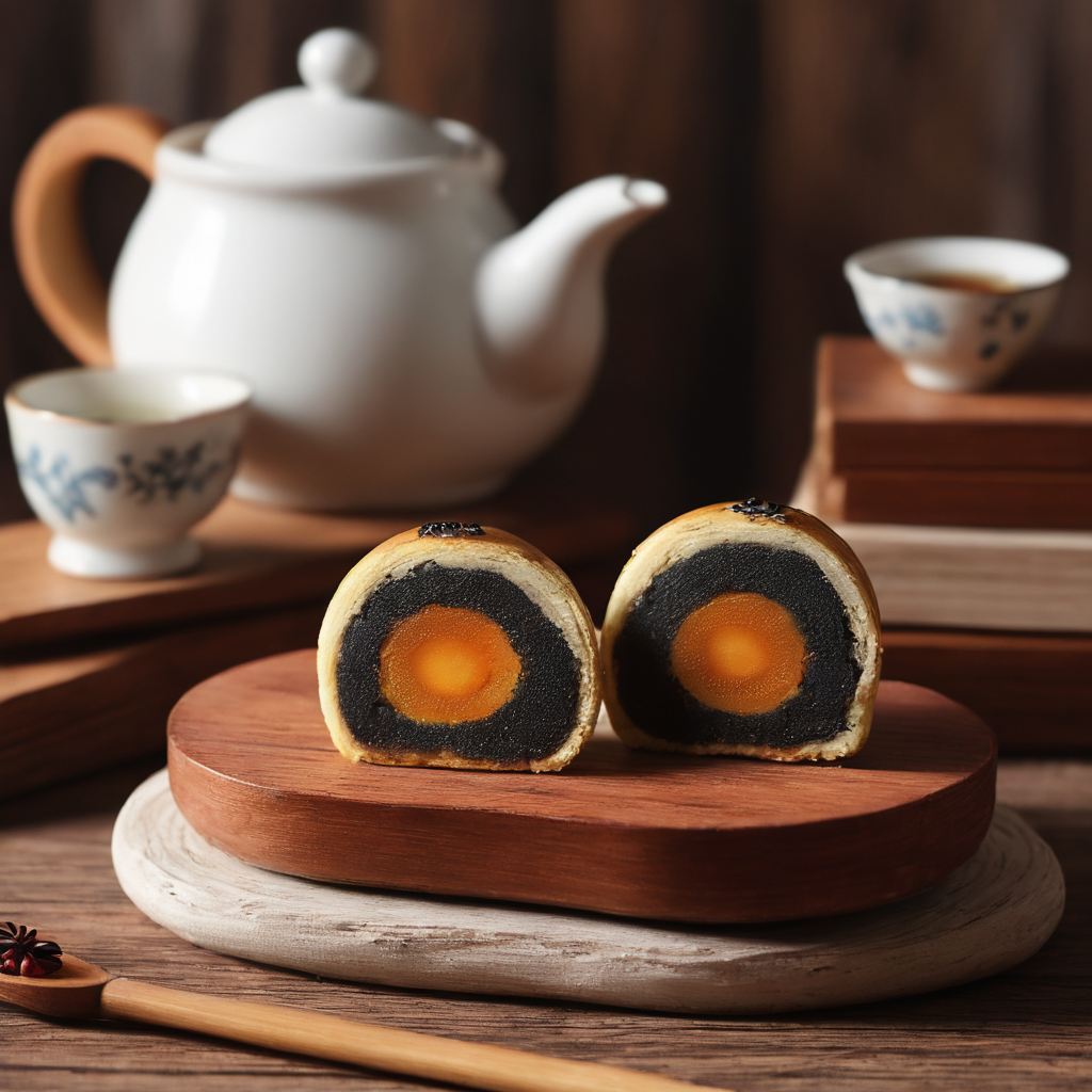 A photorealistic image of a beautifully crafted tea cake elegantly placed on an antique wooden table. The tea cake should look fresh and inviting, perhaps with intricate patterns or designs on its surface. The antique table should have intricate carvings or details that signify its age and value, perhaps made of rich, dark wood. The setting should be cozy and inviting, possibly with vintage or antique elements in the background like old books, a vintage lamp, or fine china. The lighting should be soft and warm, casting gentle shadows that highlight the texture of the tea cake and the intricate details of the antique table. The overall atmosphere should evoke a sense of nostalgia and luxury., <lora:eggcake:0.75>