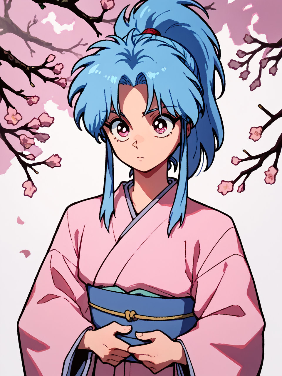 score_9, score_8_up, score_7_up, score_6_up, score_5_up, score_4_up, source_anime, <lora:Botan PDXL:0.8> botan, pink eyes, ponytail, blue hair, parted bangs, kimono, pink kimono, long sleeves, cowboy shot, <lora:muds:1>