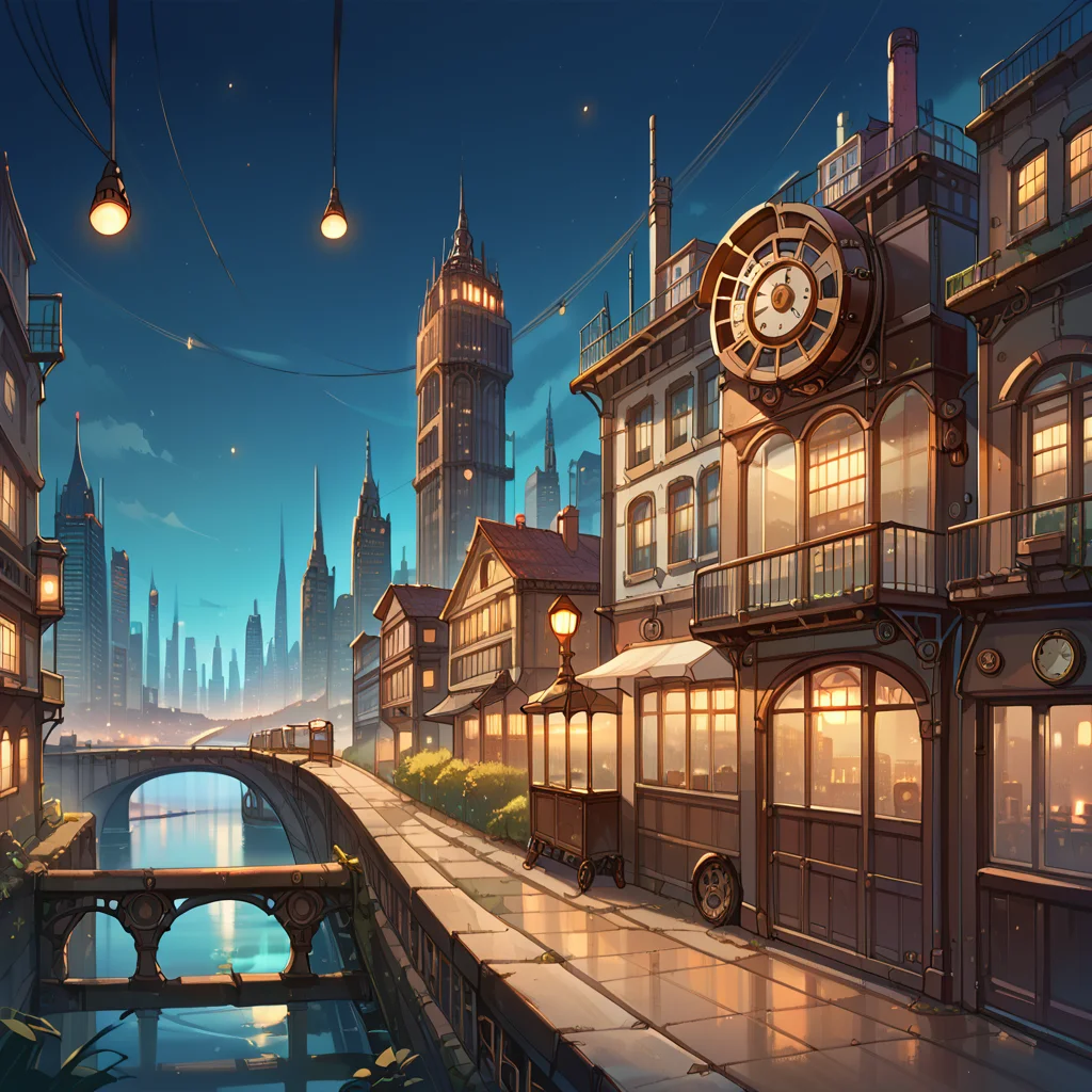 score_9, score_8_up, score_7_up,source_anime, <lora:Steampunk_city_background:0.7> stcib, steampunk, lookout point, cityscape, city lights, river, night,