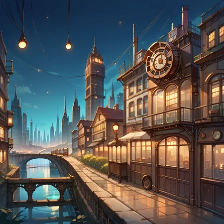 score_9, score_8_up, score_7_up,source_anime, <lora:Steampunk_city_background:0.7> stcib, steampunk, lookout point, cityscape, city lights, river, night,