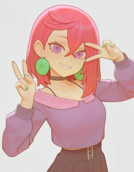 very awa,  bartolomeobari,  1girl, ayase momo, dandadan, v over eye, v,  masterpiece, [best quality:0.25], newest, absurdres, very aesthetic, best quality, year 2024, newest,