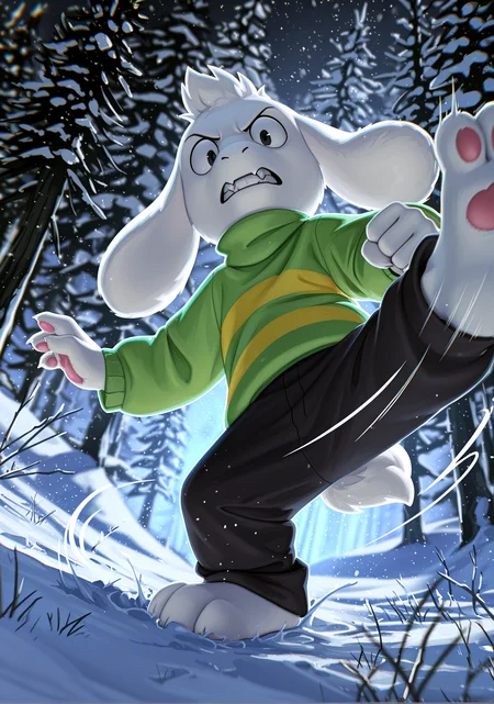 (impressionist painting:1.3), 1boy, <lora:AsrielIllustriousNAI-000030:0.8> Asriel Dreemurr, undertale, caprine, boss monster, cub, young, black eyes
dark cave background, snow, indigo glow BREAK
flying kick, jump, angry eyes, low-angle view, looking down at viewer, feet, motion lines, glowing outline, close-up (chromatic aberration:1.3), CGI, 3D, HDR, IMAX, particles, cinematic shadows, cinematic light, (ambient occlusion, raytracing, film-style contrast, chromatic aberration, depth of field), detailed background, <lora:spo_sdxl_10ep_4k-data_lora_webui:1> perfect quality, best quality, detailed environment, clear composition, absurdres, very aesthetic, high resolution, newest (masterwork, masterpiece, hyper-detailed, 8k uhd)âââ