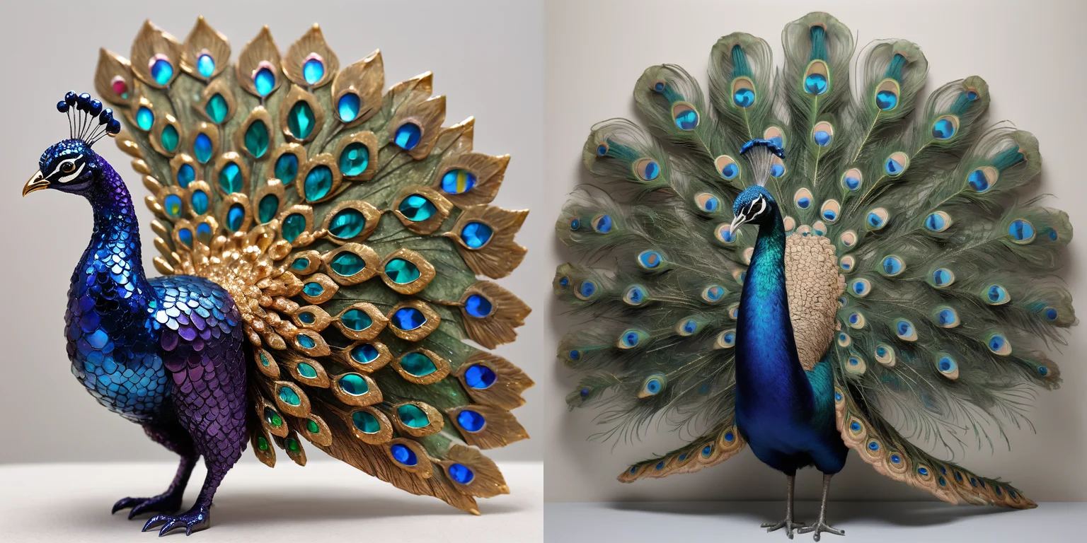 (kcrstal17xl:0.6) analog realistic Cloisonnism colour photo of a peacock displaying huge glass tail, very detailed, award-winning