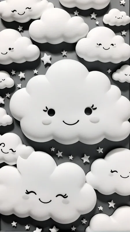 <lora:3DPrintingXL:1>,whitemold,3d printed mold,art style,greyscale,monochrome, Cloud-shaped, smiling, with small stars around it, soft and fluffy, whimsical design