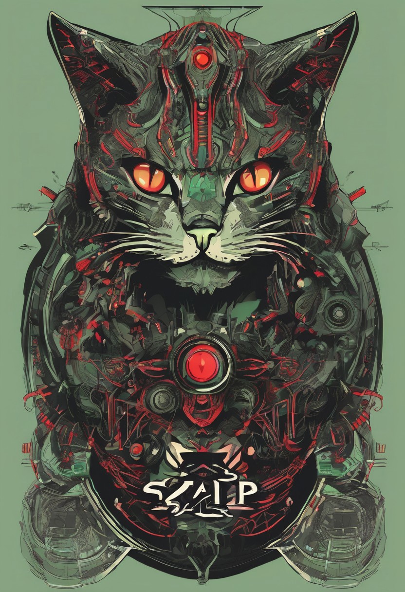 logo, vector, Black, Green, Red, TEXT: "Shadow", mystic, fantasy, cyberpunk, steampunk, Cat, 8k, intricate details, octane render, masterpiece.