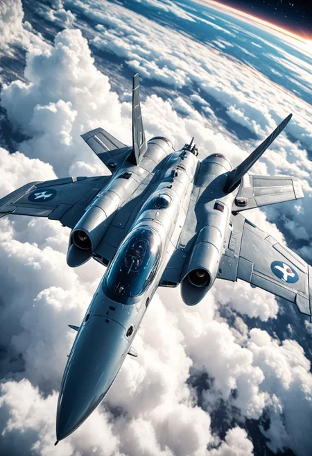 SmoothNoob_Quality, fighter jet, above clouds, space, <lora:Smooth_Booster:0.5>āāā