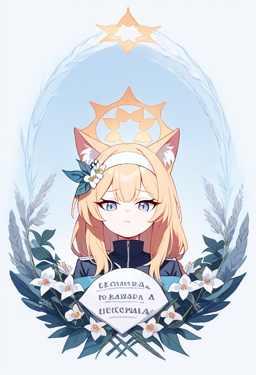 score_9, score_8_up, score_7_up, upper body Mari_(Track)_(Blue_Archive), blue_eyes, l, white_hairband Mari_(Blue_Archive), Mari_(Blue_Archive), easynegative，fox ears,
easynegative, Mari_(Blue_Archive), emblem, russian text