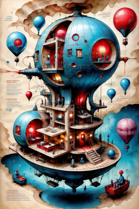 amazing, stunning artwork, unique, photorealistic, absurdres, complex, s refection, masterpiece from a different dimension, <lora:gl0ssy1:1> gl0ssy1, psychedelic, fractal emerging from darkness, pitch black, red highlights, realistic, <lora:add-detail-xl:1>,blueprint, schematic, detailed isometric cutaway, <lora:Isometric Cutaway:1> Isometric Cutaway page <lora:ParchartXL_CODA:1> on parchment, air balloon,