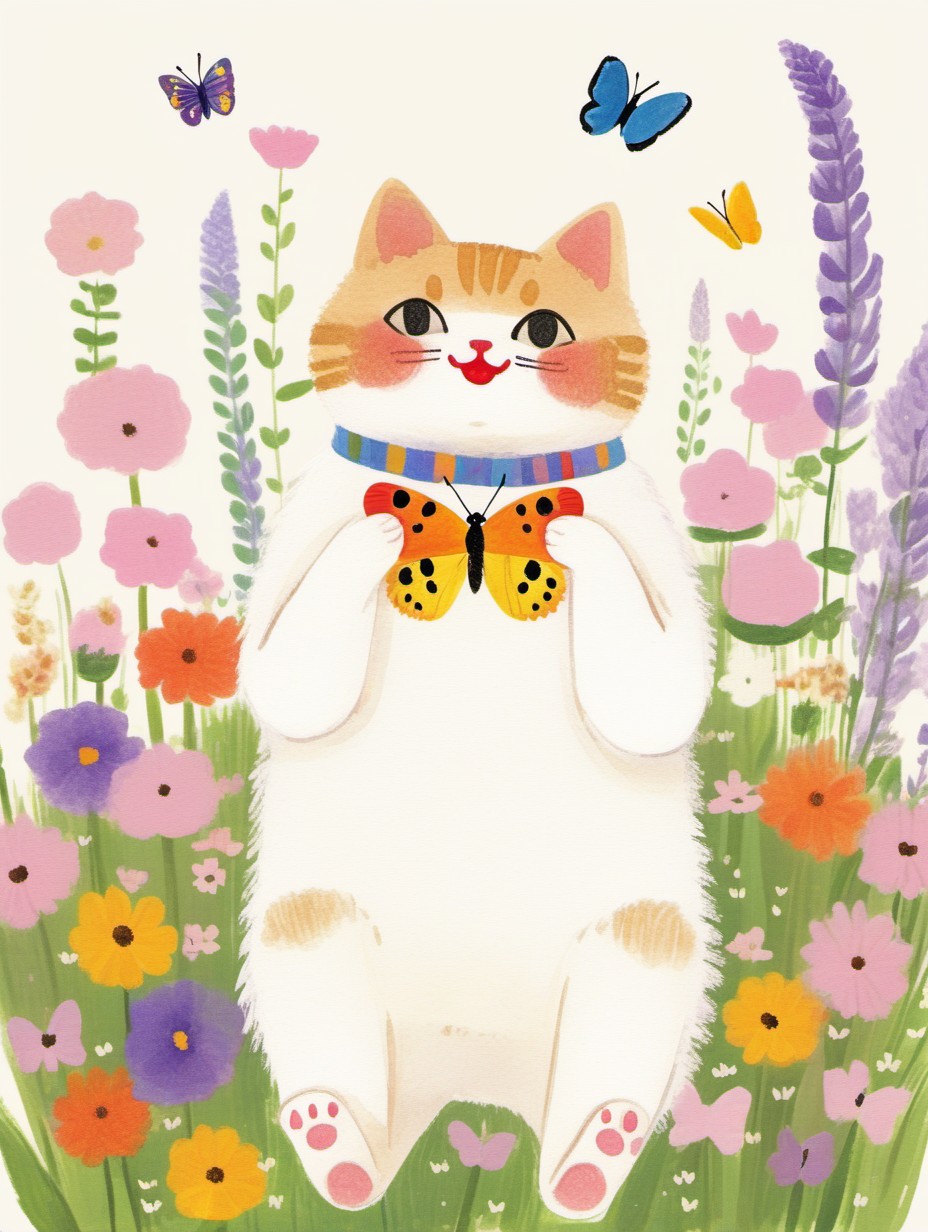 masterpiece, high quality,a cat, cute, catch butterfly, in the garden,hand drawing,illustration  <lora:J_drawing  XL:0.8> j_drawing