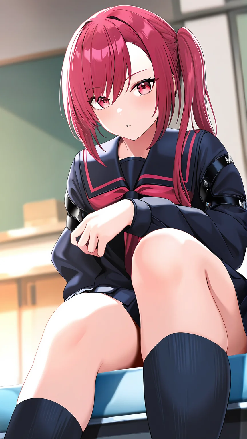 parametersamazing quality,absurdres,best quality,masterpiece,highres,newest,detailed,detailed body,detailed face,masterpiece,best quality,solo,
kirieru, 1girl, solo, school uniform, long hair, skirt, red hair, red eyes, socks, serafuku, pleated skirt, side ponytail,<lora:kirieru:0.85>,