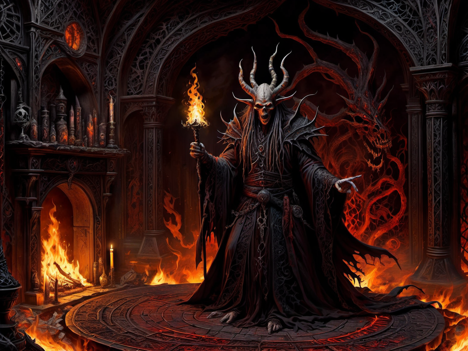 <lora:HorrorAI:.8> 1nf3rnalAI  sorcerer , Highly detailed, horror setting, intricate detailed background