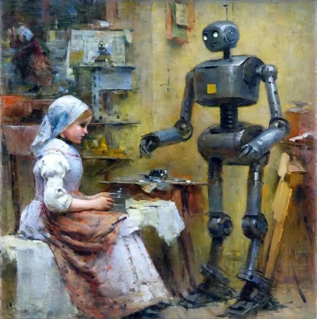 agierymski girl with a robot<lora:agierymski:1>