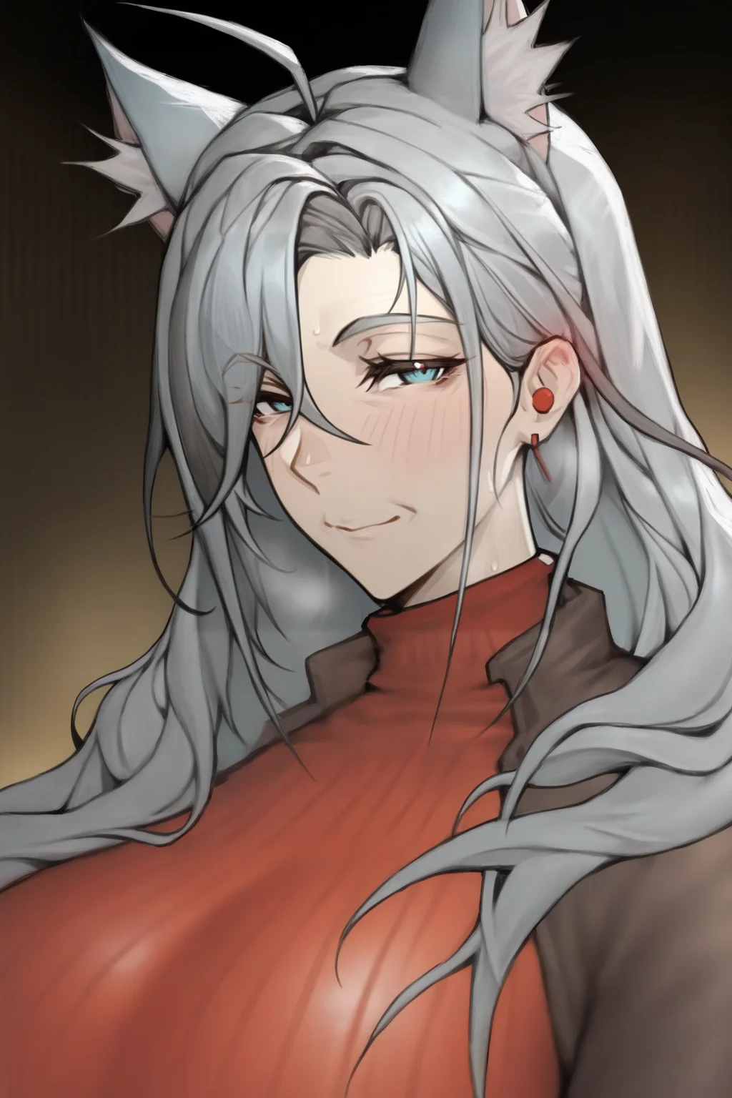 masterpiece,best quality,mature female,<lora:Catherine_arknights:1>,rating:nsfw,catherine (arknights),1girl,grey eyes,looking at viewer,upper body,portrait,artist:boingoo,