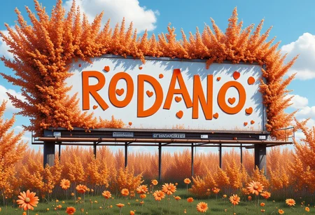 highly detailed, whimsical, wet glossy, airbrushed oil painting image of a billboard sign reading "VIOGNIER RODANO" the sign should include orange blossoms and honeysuckle awareness ribbons, orange flowers, hearts digital painting, ultra-detailed, cinematic. <lora:aidmaTextImproverV0.2:1> <lora:Detailer2K:0.65> <lora:Dever_Flux_Enhancer:0.50>