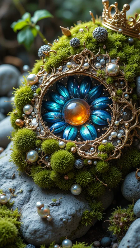 masterpiece, 4k, 8k, sharp, a intricate representation of a smoth surface with moss made of planet. There are pearl that are gems and embedded inside of the crown, the light is cinematic during day in a pleasant nature setting.
detailmaximizer, Midjourney_Whisper <lora:[Flux1]_flux_vividizer:0.3> <lora:[Flux1]_scenery_lora_comfy_converted:0.2> <lora:[Flux1]_Opal_Fantasy_Flux:0.5> <lora:[Flux1]_aidmaPsychadelicChaosWorld-FLUX-v0.1:0.3> <lora:[Flux1]_aidmaImageUpgrader-FLUX-V0.1:0.1> <lora:[Flux1]_midjourney_whisper_flux_lora_v01:0.1> <lora:[Flux1]_SXZ_Nixeu_Flux:0.5>