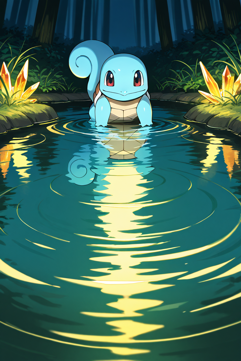 masterpiece, best quality,   <lora:SquirtlePokedexIXL:1.0>,  zzSquirtle,   swimming through a crystal-clear pond, joyful pose, glowing water ripples, serene and tranquil atmosphere, soft lighting, detailed water effects
