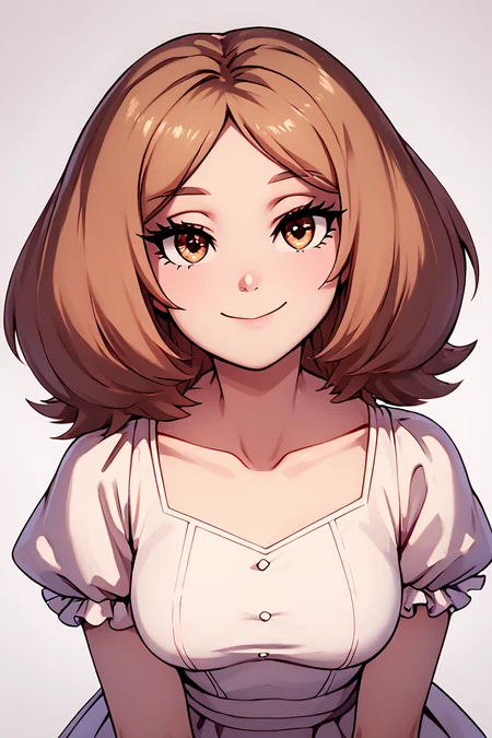 score_9, score_8_up, score_8, medium breasts, (curvy), cute, eyelashes, BREAK, , zzEdel, brown eyes, medium hair, brown hair, short hair, dress, collarbone, puffy short sleeves, <lora:EdelFrieren_PDXL:1.0>, , BREAK, looking at viewer, ,,, smile, upper body, leaning forward, head tilt, ,,, embedding:zPDXL, Expressiveh, ,,, <lora:theButcherXPDXL:0.8>, <lora:CatalystStylePDXL:0.6>, <lora:SDXLFaeTastic2400:0.5>, <lora:Expressive_H-000001:0.4>,
