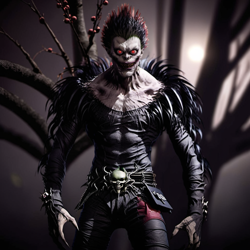Ryuk1024, a demon, full body, red apple trees, highly detailed, photography, ultra sharp, film, bokeh, professional, 64k  <lora:add-detail-xl:1.5> <lora:Ryuk1024-000544:0.8>