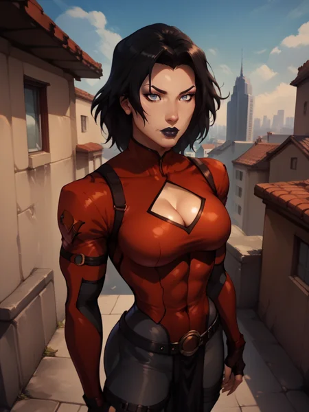 score_9, score_8_up, score_7_up, high quality, masterpiece, Shiva, grey eyes, shoulder length hair, leotard, pelvic curtain, tactical pants, belt, clothing cutout, cleavage cutout, fingerless gloves, lipstick, 1girl, rooftop, building, cityscape
<lora:Shiva2-90reps:0.8>
