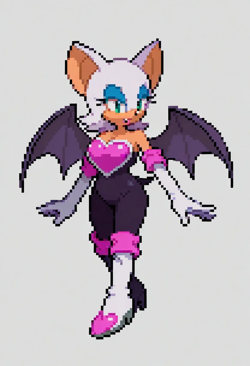 1girl, solo, full body, rouge the bat, bat wings, white boots, white elbow gloves, bodysuit