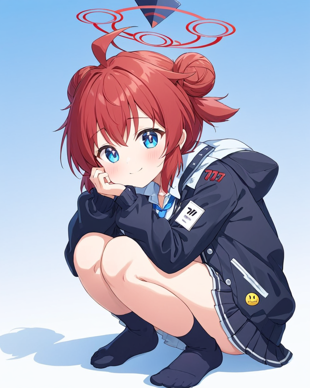 maki \(blue archive\),1girl, halo, solo, squatting, ahoge, blue_necktie, smile, jacket, white_pupils, looking_at_viewer, socks, shirt, blush, long_sleeves, skirt, hair_down, multicolored_background, hand_on_own_face, underwear
<lora:maki_(blue_archive)_image389_2023-11-24:1>. gorgeous,key visual, vibrant, studio anime,award-winning, professional, highly detailed,high budget, cinemascope