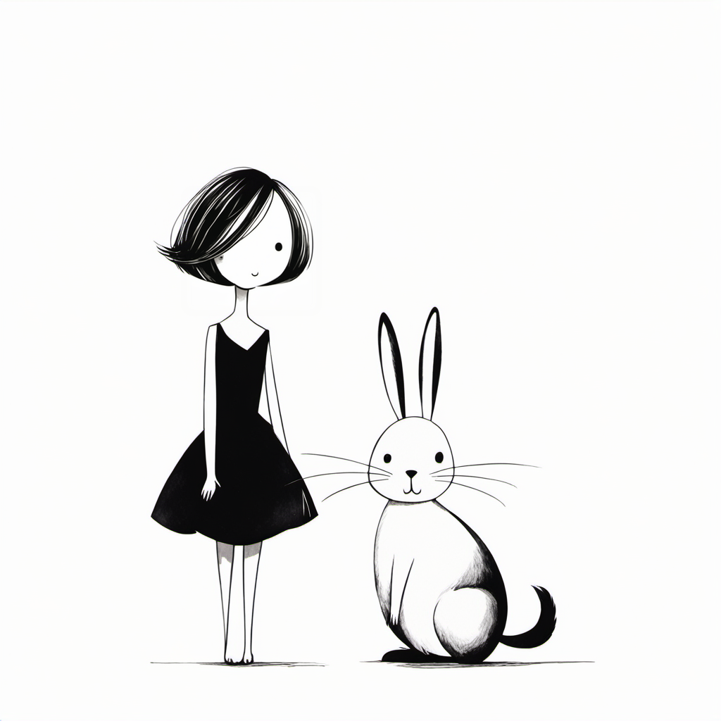 <lora:xiaohua:0.9>,xh,1girl,monochrome,greyscale,dress,short hair,white background,simple background,whiskers,swept bangs,rabbit,._.,standing,looking at viewer,full body,holding,sleeveless,bangs,bob cut,smile,solo,sleeveless dress,