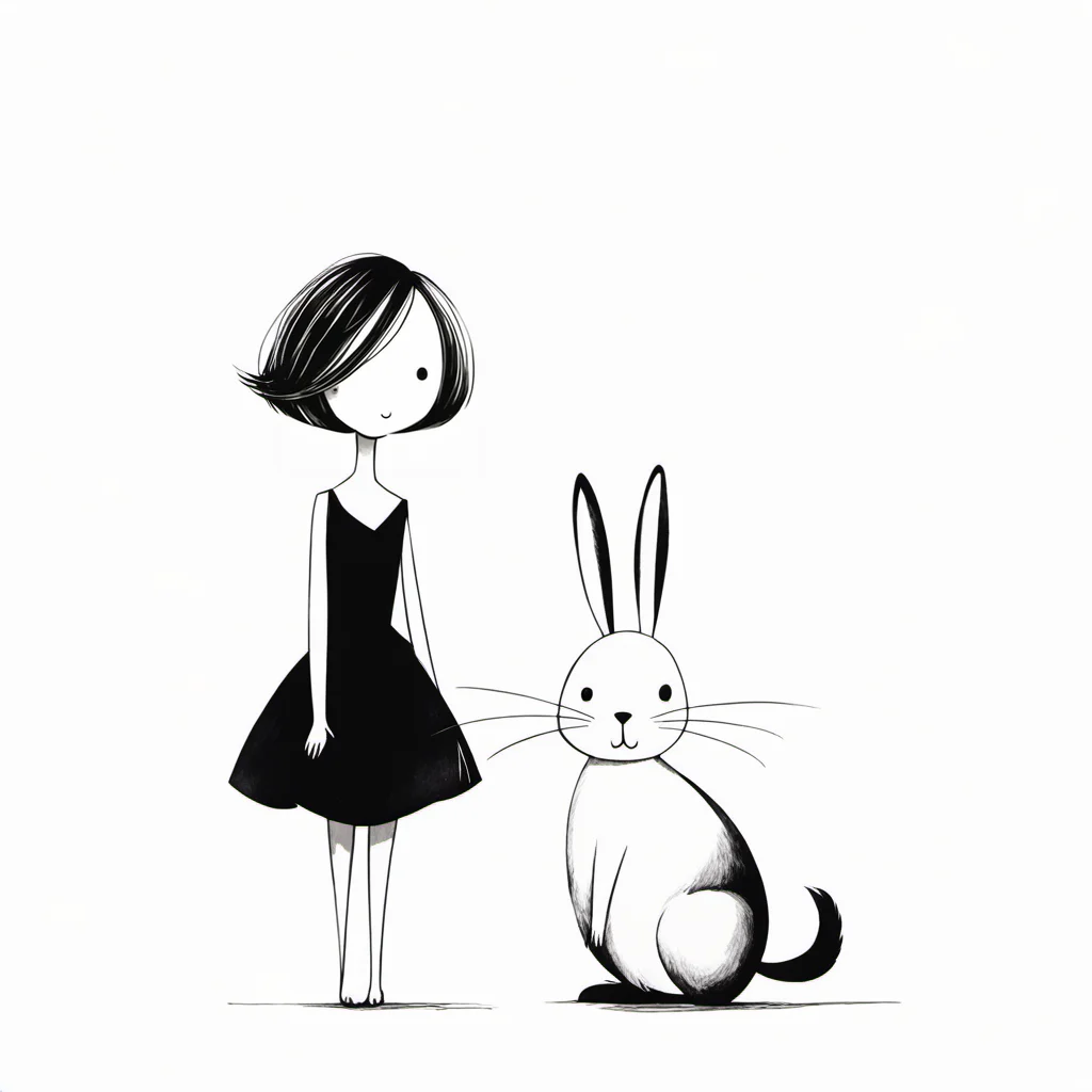 <lora:xiaohua:0.9>,xh,1girl,monochrome,greyscale,dress,short hair,white background,simple background,whiskers,swept bangs,rabbit,._.,standing,looking at viewer,full body,holding,sleeveless,bangs,bob cut,smile,solo,sleeveless dress,