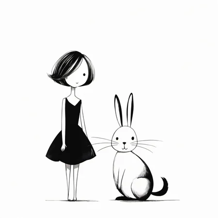 <lora:xiaohua:0.9>,xh,1girl,monochrome,greyscale,dress,short hair,white background,simple background,whiskers,swept bangs,rabbit,._.,standing,looking at viewer,full body,holding,sleeveless,bangs,bob cut,smile,solo,sleeveless dress,