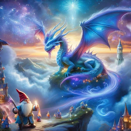 (best quality)++, (masterpiece)++, (detailed)+, elf on the shelf fighting a Dragon, (fantasy illustration)1.3, enchanting Dragon, elf on the shelf, mystical design, (many gnomes)1.4 (whimsical charm).4 Otherworldly charm, mystical sky, (Luis Royo)1.2, (Yoshitaka Amano)1.1, moonlit night, soft colors, (detailed cloudscape)1.3, (high-resolution)1.2 (gnomes everywhere)1.2 , <lora:DonM3t3rn1tyXL-v1.1:0.8> DonM3t3rn1tyXL <lora:DonMD1g174l4sc3nc10nXL:0.8> DonMD1g174l4sc3nc10nXL  <lora:Dragons:0.8> dragon <lora:EnvyMagicalXL01:0.8> magical <lora:FantasyLandscape:0.8> FanLan