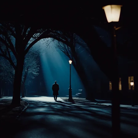 cinematic film still of <lora:Chiaroscuro Lighting Style:1>
dramatic, cinematic, shadow, partially covered in shadow, a street light in the dark with a street light in the background Chiaroscuro Lighting Style, outdoors, sky, tree, no humans, night, scenery, light, road, dark, lamppost, bare tree, street, lights, low light, dim light, shallow depth of field, vignette, highly detailed, high budget, bokeh, cinemascope, moody, epic, gorgeous, film grain, grainy