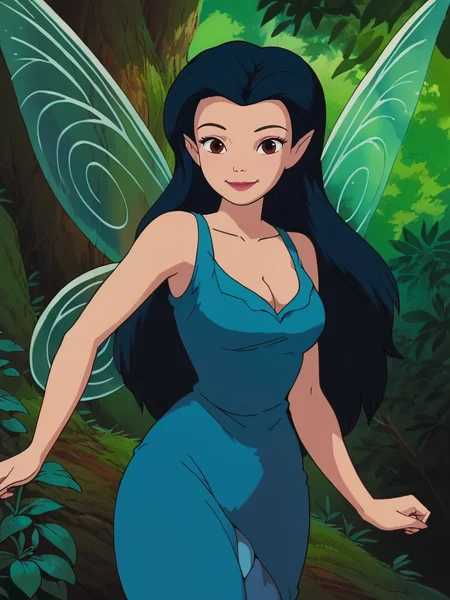 score_9, score_8_up, score_7_up, score_6_up, 1girl, fairy wings, brown eyes, black long hair, blue dress, bare shoulders, sexually suggestive, curvy, medium breast, sexy, looking at viewer, cowboy shot, dynamic pose, cute, solo, dutch angle, cleavage, forest, vegetation, smile, :D,
SilvermistXLP <lora:SilvermistXLP_character:0.7> , cartoon, <lora:Ghibli_style_PDXL:1> Ghiblistyle,