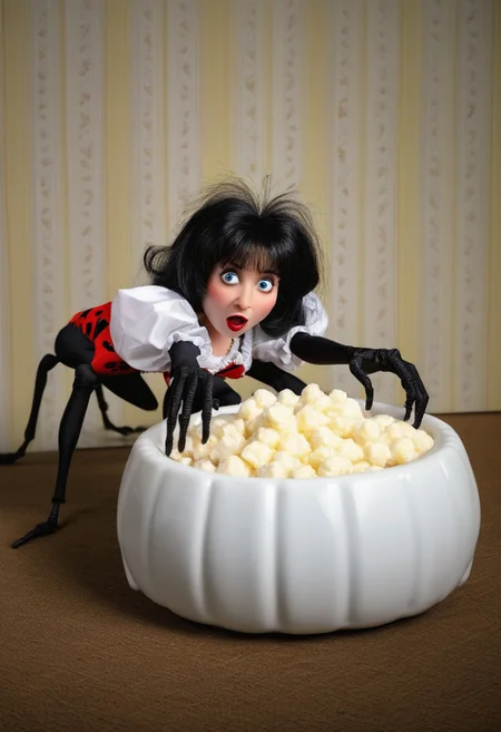 Little Miss Muffet
Sat on a tuffet,
Eating her curds and whey,
Along came a spider,
that sat right beside her,
and scared Miss Muffet away.