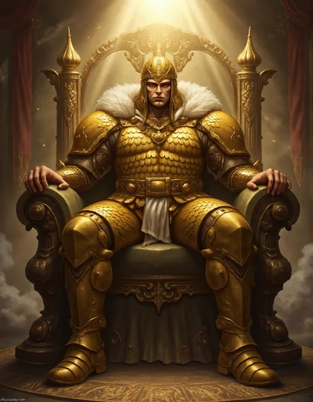 medium shot of perfect bulky epic majestic hulking huge massive muscular tall male king of kings, wearing golden fully body scale armor sitting in his throne room, lit from above, light rays, golden scale armor shimmering with magic, wearing a massive crystal gold crown, piercing golden eyes, scales, SCLARMR, huge body, sitting on his massive crystal throne, imposing, holding a massive scepter, wearing a majestic fur cape, fantasy art, golden scale armor, full body, masterpiece, dramatic lighting, back lit, dramatic epic scene, mist and smoke, cinematic, dramatic lighting, 100mm f/2.8 macro lens, freckles, skin pores, pores, vellus hair, macro, extreme details, looking at viewer, serious expression, investigative stare <lora:Flux_Skin_Texture:0.7> <lora:FluxDFaeTasticDetails:0.8> <lora:detailed photorealism style v3:0.5>  <lora:Dark Cinematic:0.7> DRK <lora:Scale_Armor_-_FLUX-000012:0.9>