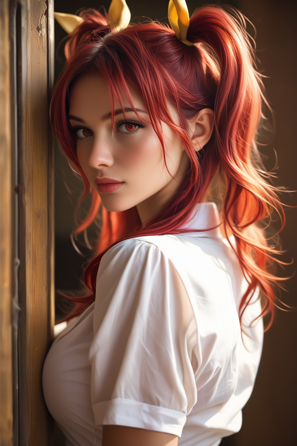 score_9, score_8_up, score_7_up, score_6_up, score_5_up, score_4_up, masterpiece, high quality, BREAK, full body, BREAK, 1girl, BREAK,   <lora:Stella Vermillion:0.8> red hair, twin tails, yellow hairpieces, red eyes, large breasts,