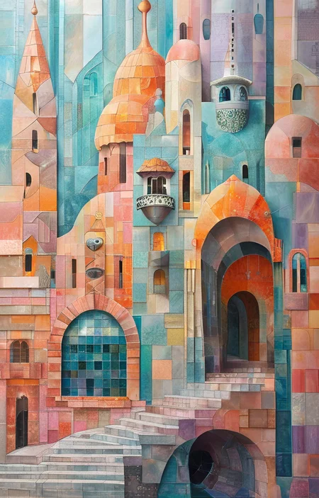 masterpiece,best quality,<lora:tbh305-sdxl:0.9>,illustration,designed by Antoni Gaudi Art Deco hotel facade in Miami Beach, featuring pastel colors and streamlined forms