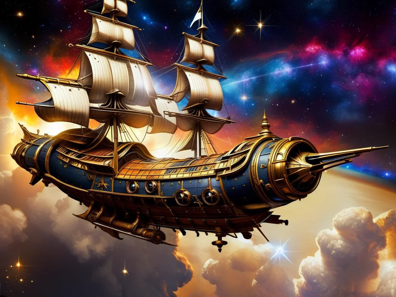 <lora:CulturePunkAI_3:.9> MusketPunkAI spaceship Highly detailed, amazing, Impressive lighting, vibrant colors, Ultra Realistic, High quality, Highly detailed, trending on artstation, intricate detailed background