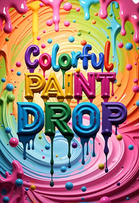 bv-colpaidri. The text "Colorful Paint Drop" in vivid color transitions, the letters half-covered in dripping paint, against a gradient filled with complementary colors, giving it an artistic look, <lora:bv-colorful-paint-dripping-v1.safetensors:0.7000000000000001:0.7000000000000001>