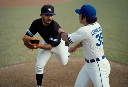 photograph cinematic dynamic photo,
1boy, male focus, sportswear, baseball cap, hat, baseball uniform, white pants, standing on one leg, baseball mitt, blurry background, blue headwear, full body, belt, leg up, shoes, photo background, outdoors, short hair, layered sleeves, ass, white shirt, black hair, black eyes, short over long sleeves, facial hair, closed mouth, socks,
dynamic blurry, blurry background
<lora:dynposes3870:1>, 50mm . cinematic 4k epic detailed 4k epic detailed photograph shot on kodak detailed cinematic hbo dark moody, 35mm photo, grainy, vignette, vintage, Kodachrome, Lomography, stained, highly detailed, found footage