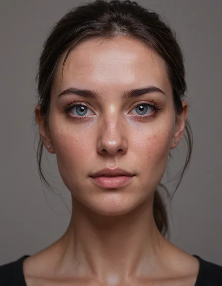 realistic face streamer, in front of plain wall, looking into camera, reflection of ring light in eyes