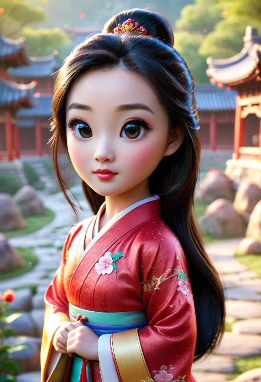 pam-swtvrld disney princess mulan, china background, warm light,full depth of field and realistic textures,highly detailed,masterpiece,high quality