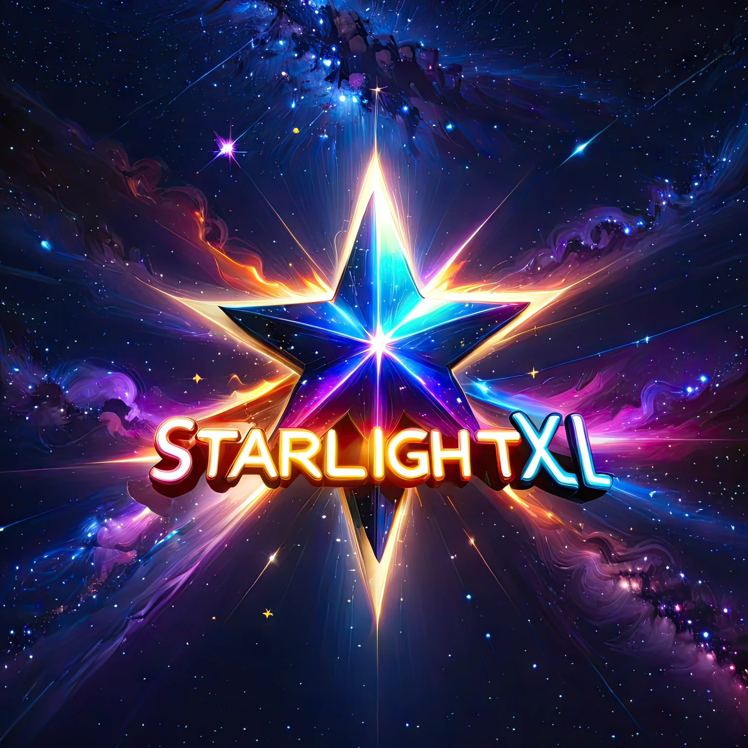 (StarlightXL:1.5) text logo, colorful, anime, space, star, stars