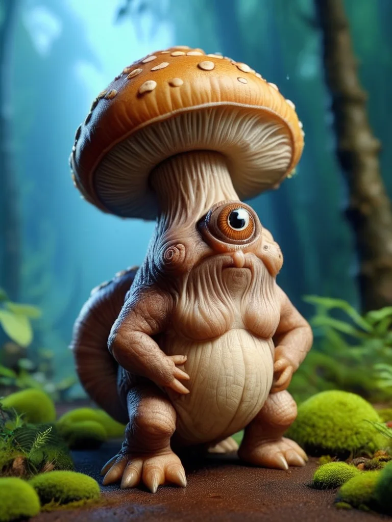 snail Monster, mushrooms shell, adorable, (cute), detailed, realistic, 8k uhd, high quality, cyclops <lora:cyclops:1>