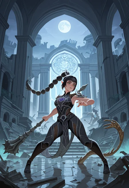 masterpiece, best quality, amazing quality,,<lora:afkJourneyIllustrious:1> afkJourneyStyle,
shadowheart \(Baldur's gate\), holding weapon, mace, moonlit,. ruins, temple
