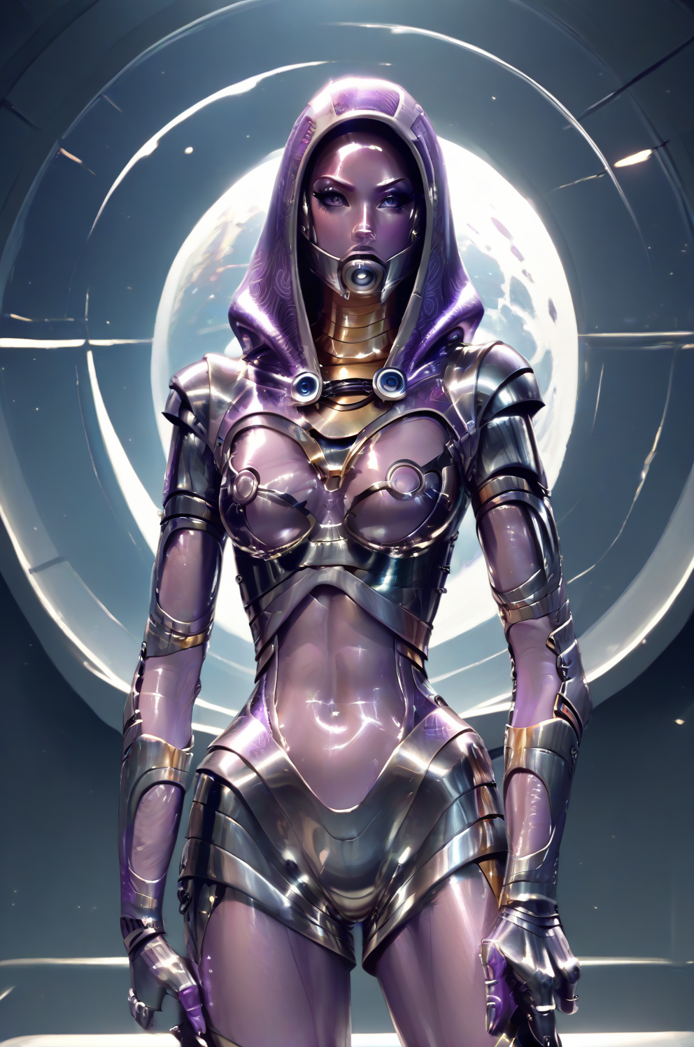 score_9, score_8_up, score_8,
1girl  ,  metalsuit, <lora:MetalSuitPonyV2:1>,
in a space ship, large window,
<lora:talizorah_pdxl_:1> tali, tali'zorah, colored skin, purple skin,