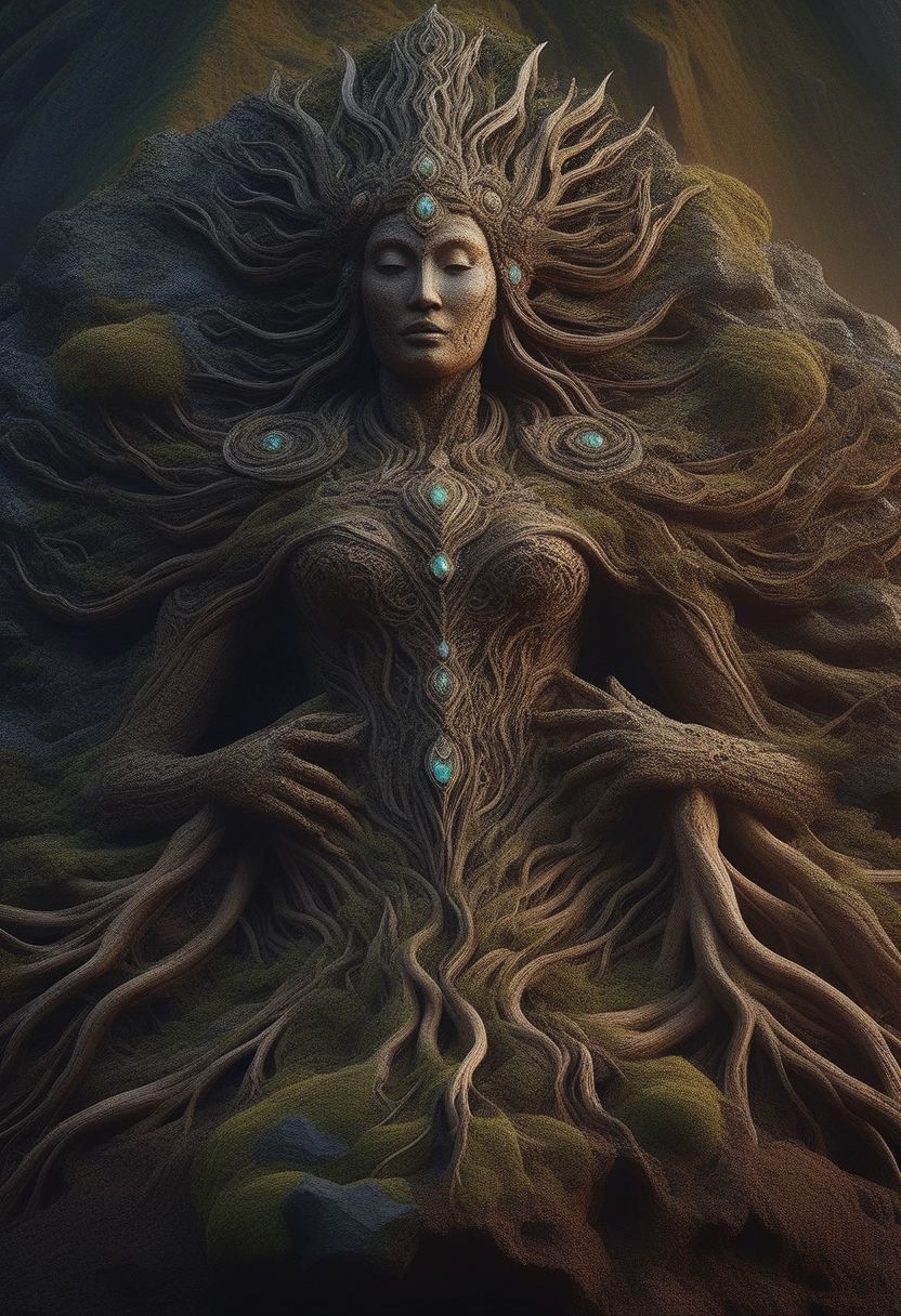 al-tr33brnch, Arttrttrt, extreme Long Shot, masterpiece, intricate detail, best quality, absurd resolution, rock elemental beautiful woman portrait, <lora:ElementEarthSDXL:1>ElementEarth, (high quality:1.4), (best quality:1.4), (masterpiece:1.4), official art, official wallpaper, surreal, wicked underworld beautiful female deity arising from the rocky soil, standing female, beautifulgoddess, (1woman:1.1), (long wavy hair:1.1), (flower crown:1.1), (mystical creatures:1.1), peaceful:1.1), vibrant colors, (detailed:1.05), (extremely detailed:1.06), sharp focus, (intricate:1.03), cinematic lighting, (extremely intricate:1.04), (epic scenery:1.09), vibrant colors, (beautiful scenery:1.08), (detailed scenery:1.08), (intricate scenery:1.07), (wonderful scenery:1.05), (sharp focus,absurdres,high quality,masterpiece,highres,best quality:1.5)
BREAK
rock elemental dragon on the backgound, crystalline Rocky with gem stones of all colours shiny and earthen colours body